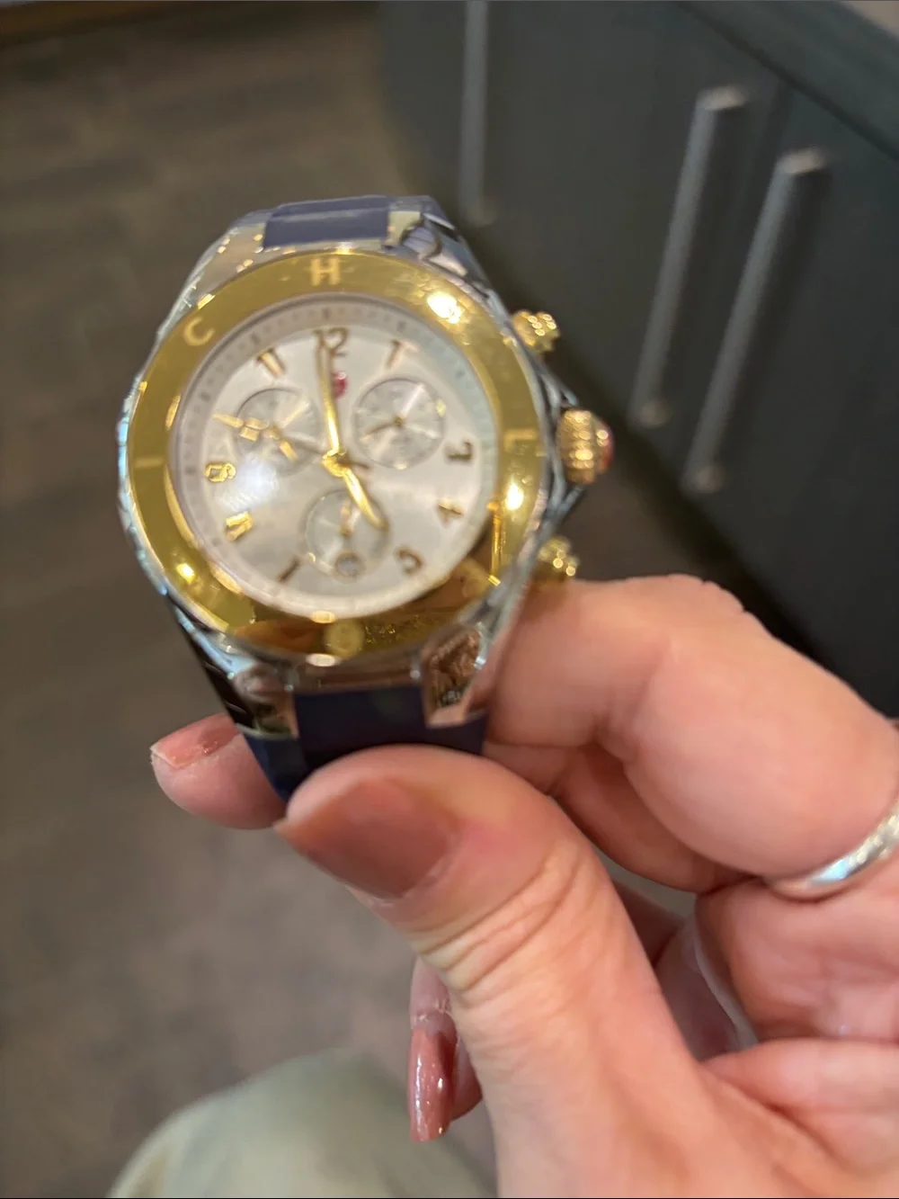 Michele Tahitian Jelly Navy Blue and Gold Watch.